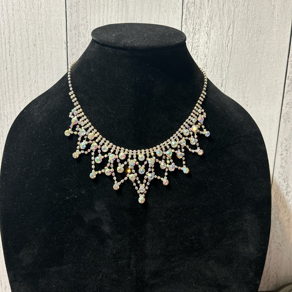 Silver and AB Clear Rhinestone Necklace